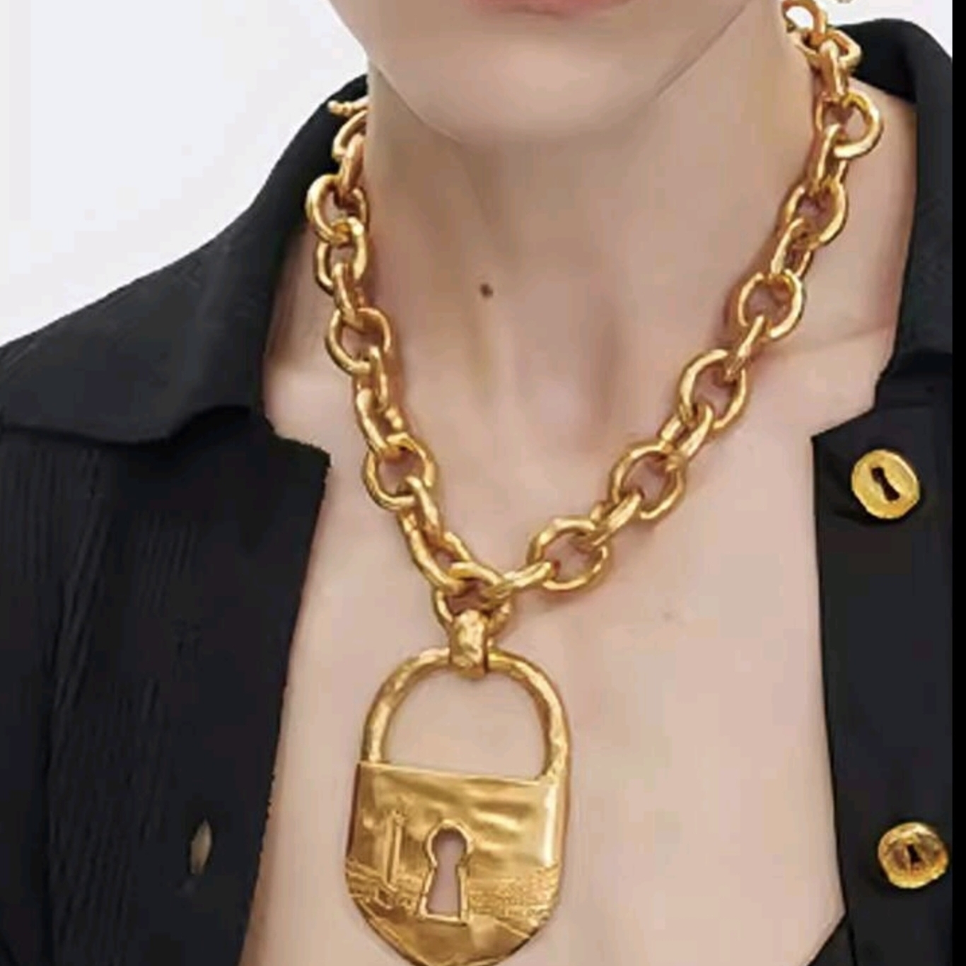 Schiaparelli Inspired Gold Chain Necklace With Padlock Pendant